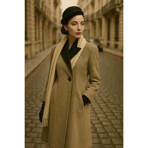 Vintage Single Button Union Made Wool Long Overcoat Striped Contrast Color Artsy